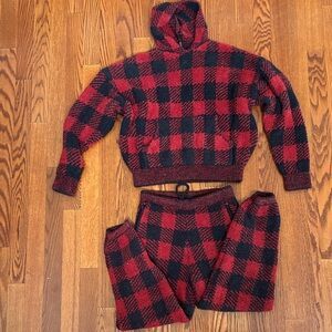 SKIMS Red and Black Plaid Hoodie and jogger lounging Set - size S / M